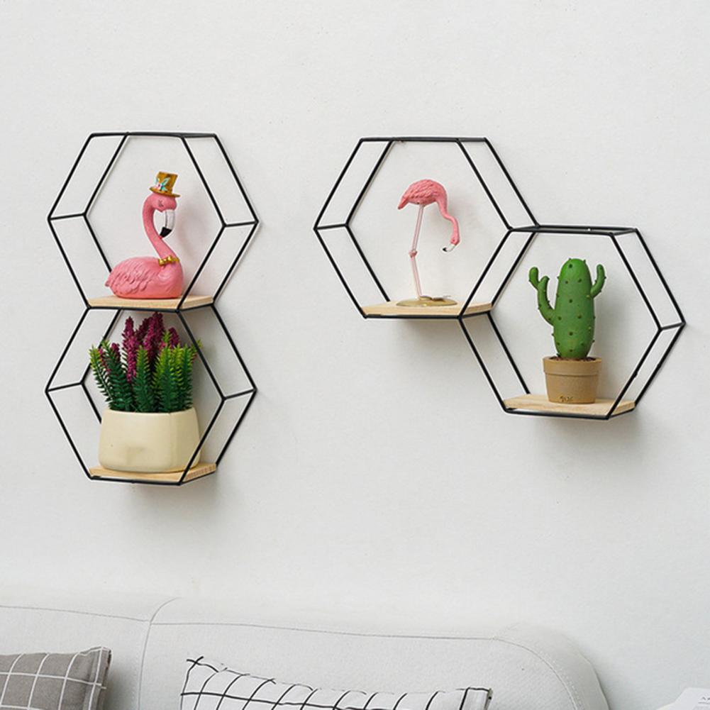 Wall Shelf Floating Shelves Wall Mounted Hexagon Storage Holder Storage Rack for Bedroom Living Room Office Organizer Decor - StorageandmoreStorage