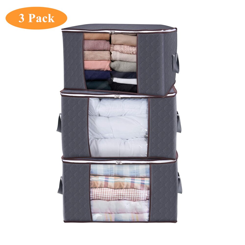 STOMMIHO 3PCS Clothes Comforters Organizer Quilt Blankets Storage Bag Thick Fabric Foldable for Closet Underbed - StorageandmoreStorage