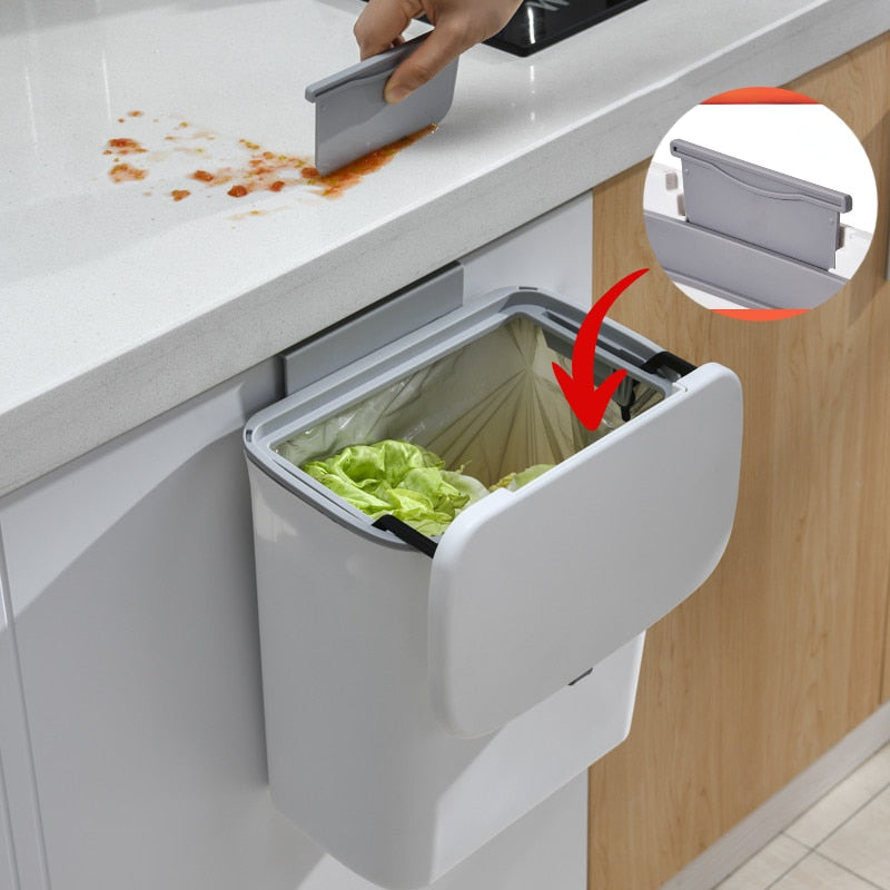 7/9L Hanging Trash Can For Kitchen Large Capacity Kitchen Recycling Garbage basket Bathroom Wall Mounted Trash Bin with lid - StorageandmoreStorage