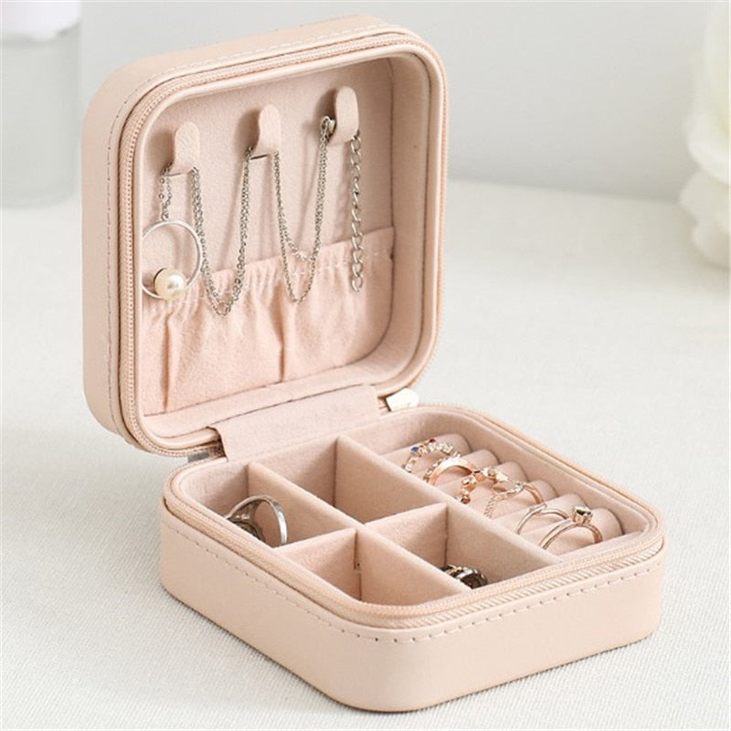 WE Small Exquisite Pink Black Jewelry Box Travel Jewelry Organizer Portable Storage Box Necklace Earring Ring Container Gifts - StorageandmoreStorage