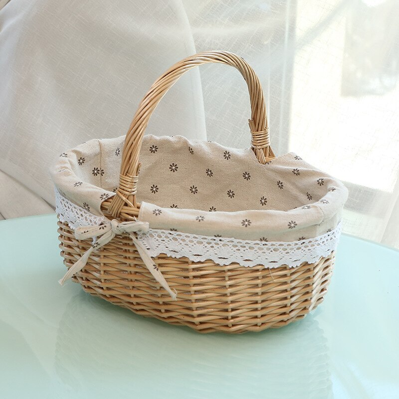 Handmade Wicker Basket With Handle For Camping Picnic Fruit Rattan Basket Food Sundry Container Storage Hamper Home Organizer - StorageandmoreStorage