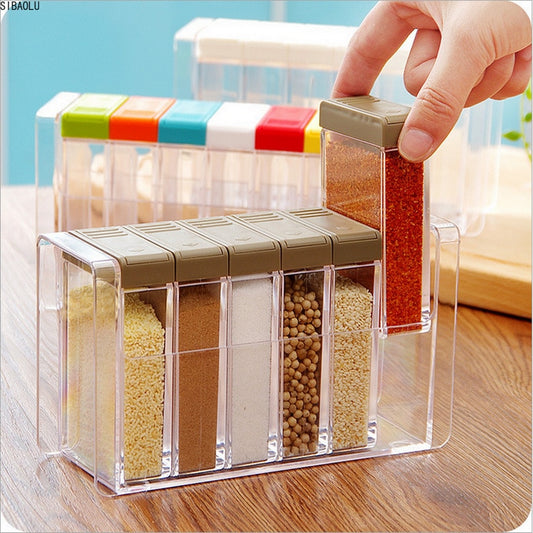 Transparent Spice Jar Set Salt and Pepper Seasoning Bottle Colorful Lid Kitchen Condiment Cruet Storage Container - StorageandmoreStorage