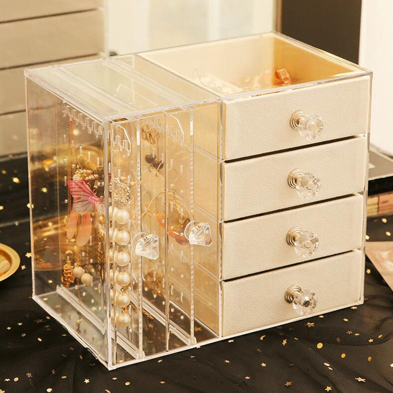 Jewelry Storage Box Earrings Display Stand Organizer Necklace Jewelry Display Cabinet Drawer Storage Rack Clear Plastic Box - StorageandmoreStorage