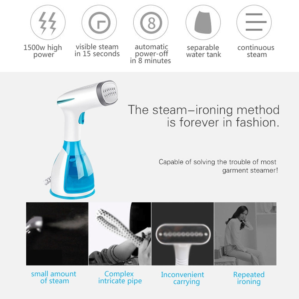 290ml Handheld Steamer 1500W Powerful Garment Steamer Portable 15 Seconds Fast-Heat Steam Iron Ironing Machine for Home Travel - StorageandmoreStorage