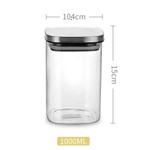 Container for Cereals Glass Sealed Tank Stainless Steel Lid Glass Jar Coffee Bean Storage Tank Kitchen Coarse Food Storage Tank - StorageandmoreStorage