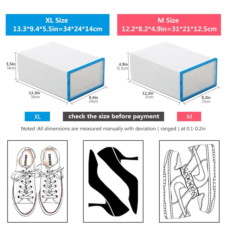 6Packs Transparent Shoe Box Shoes Organizers Plastic Thickened Foldable Dustproof Storage Box Stackable Combined Shoe Cabinet - StorageandmoreStorage