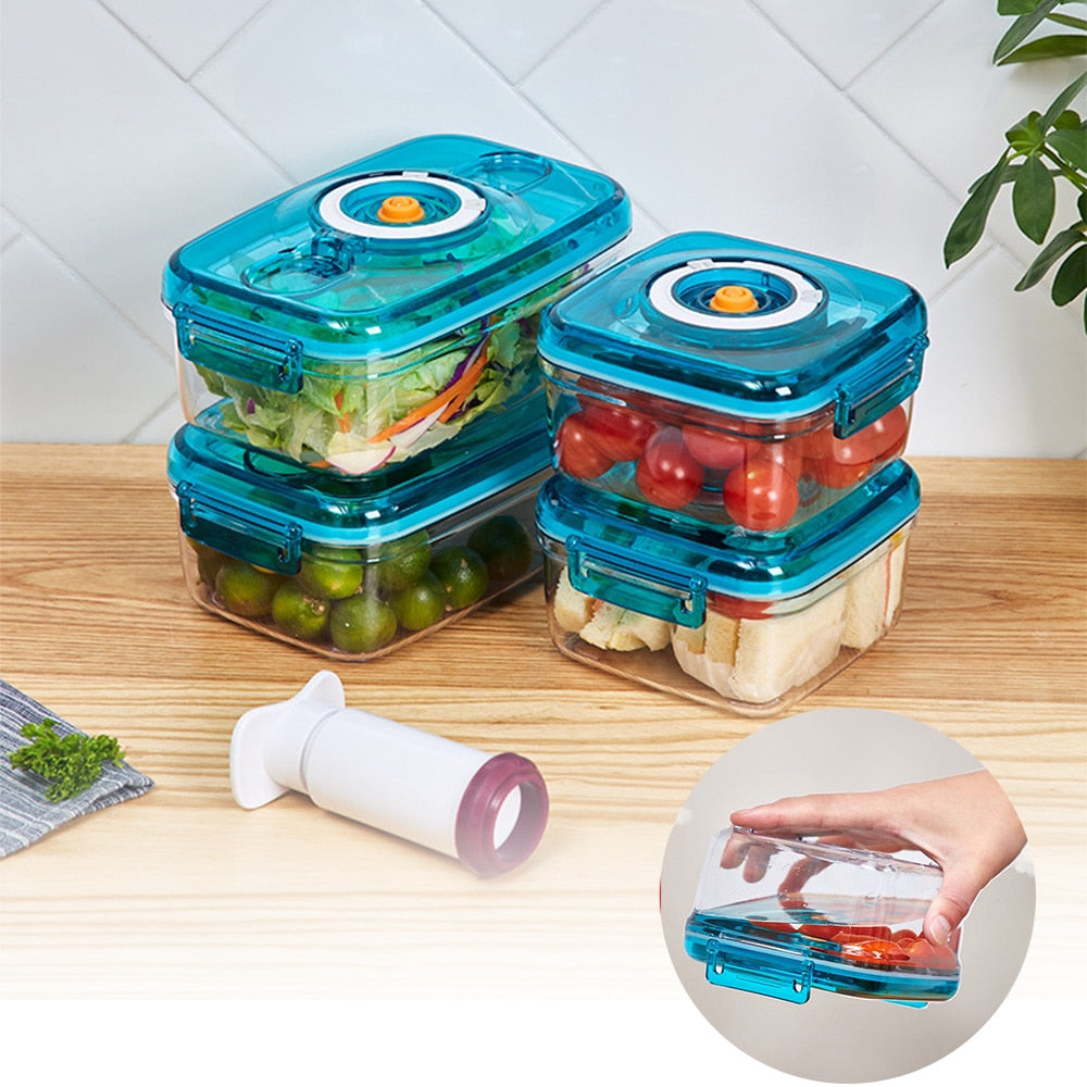 Lunch Box Kitchen Organizers Food Vacuum Storage Containers with Pump 700/1100ML Square Plastic Sealer Preservation Accessories - StorageandmoreStorage