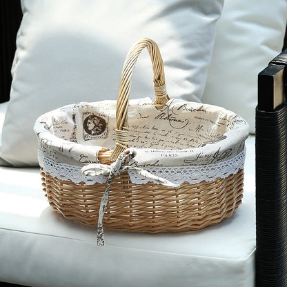 Handmade Wicker Basket With Handle For Camping Picnic Fruit Rattan Basket Food Sundry Container Storage Hamper Home Organizer - StorageandmoreStorage