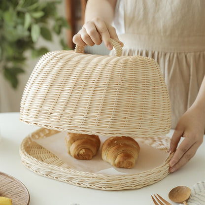 Rattan Basket Bread Basket White Rattan Storage Baskets Fruit Dust Proof Cover Pantry Organizer Kitchen Storage - StorageandmoreStorage