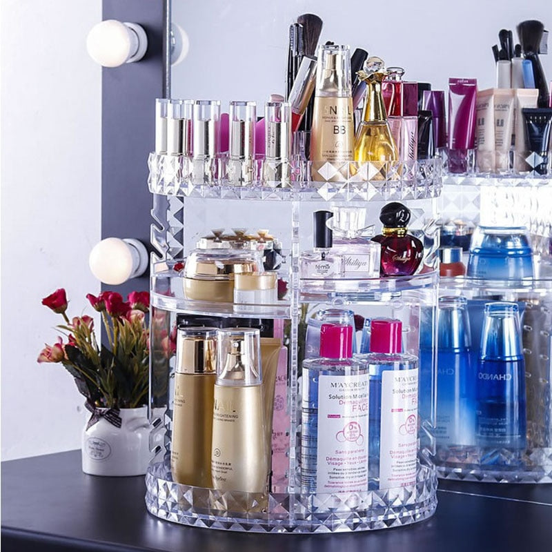 Makeup Organizer Transparent Storage Box Organizador Maquillaje 360 Degree Rotation Cosmetic Storage Rack Plastic Box Assembly - StorageandmoreStorage