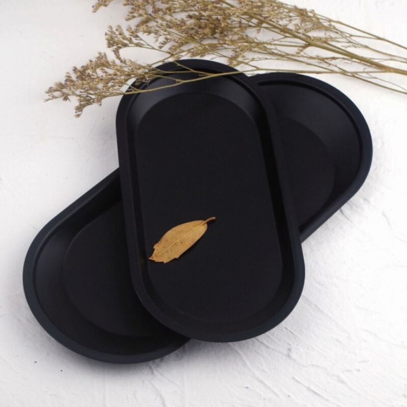 New Black Metal Storage Tray Oval Lettering Fruit Plate Small Items Jewelry Display Tray Mirror Storage Tray Home Storage - StorageandmoreStorage