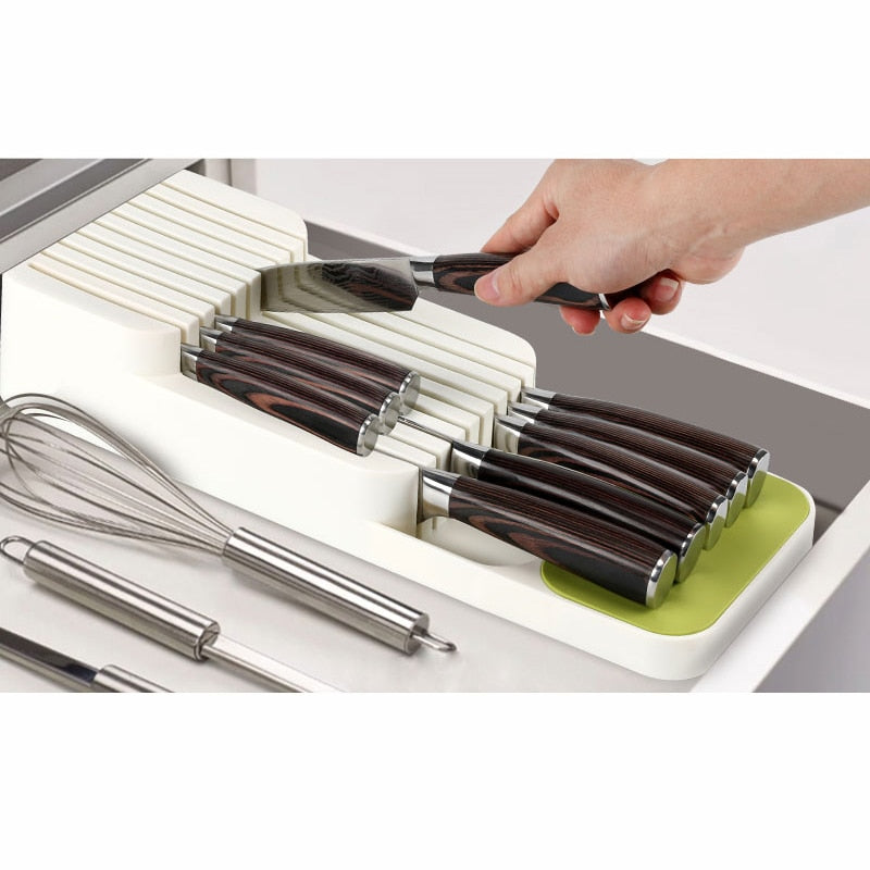 Kitchen Cutlery Storage Tray Kitchen Knife holder Organizer Kitchen Container Spoon Fork Storage Separation Knife Block Holder - StorageandmoreStorage