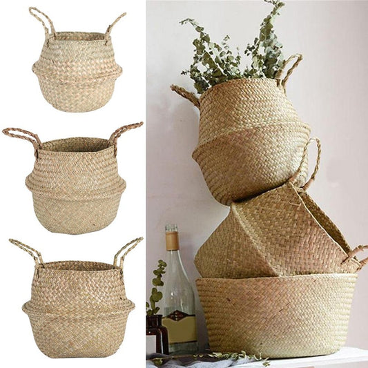 LuanQI Seagrass Storage Basket Wicker Basket Work Rattan Hanging Planting Flower Pot Laundry Cesta Mimbre Basket Picnic Basket - StorageandmoreStorage