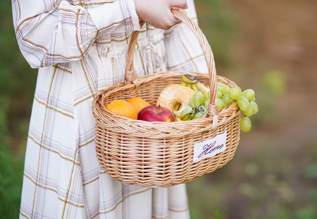 Handmade Wicker Basket With Handle For Camping Picnic Fruit Rattan Basket Food Sundry Container Storage Hamper Home Organizer - StorageandmoreStorage