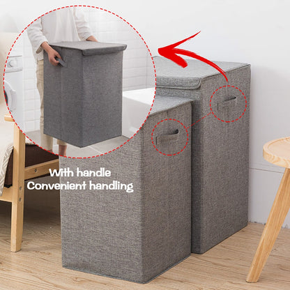 With Cover Cotton Linen Folding Laundry Hamper Large Storage Waterproof Dirty Clothes Bucket Home Laundry Basket Storage Basket - StorageandmoreStorage