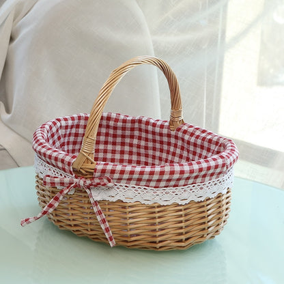 Handmade Wicker Basket With Handle For Camping Picnic Fruit Rattan Basket Food Sundry Container Storage Hamper Home Organizer - StorageandmoreStorage