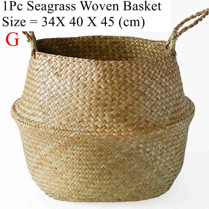 LuanQI Wicker Basket Toy Organizer Folding Rattan Seagrass Storage Basket Laundry Woven Basket Plant Flower Pot For Home Garden - StorageandmoreStorage