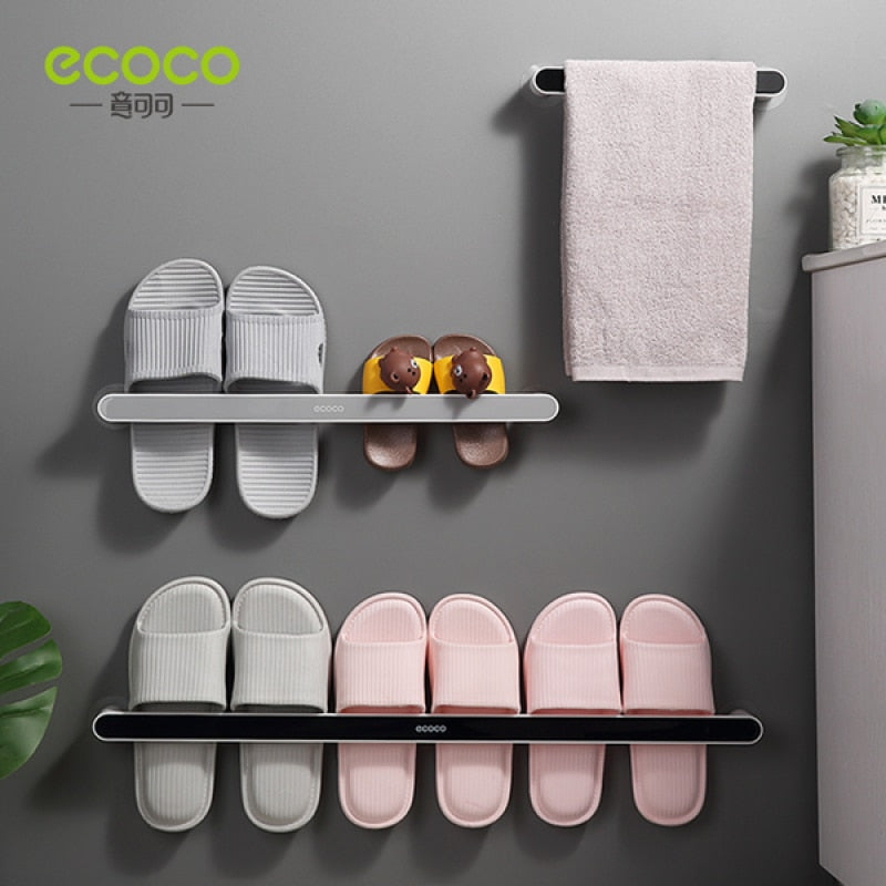 ECOCO Living Room Slipper Rack Storage Wall Mounted Towel Bar Punch Free Toilet Bathroom Single Rod Long Accessories Shelf New - StorageandmoreStorage