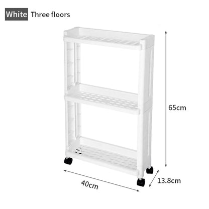 Kitchen Storage Rack For Goods Fridge Side Shelf 2/3/4 Layer Removable With Wheels Bathroom Organizer Shelf Gap Holder - StorageandmoreStorage