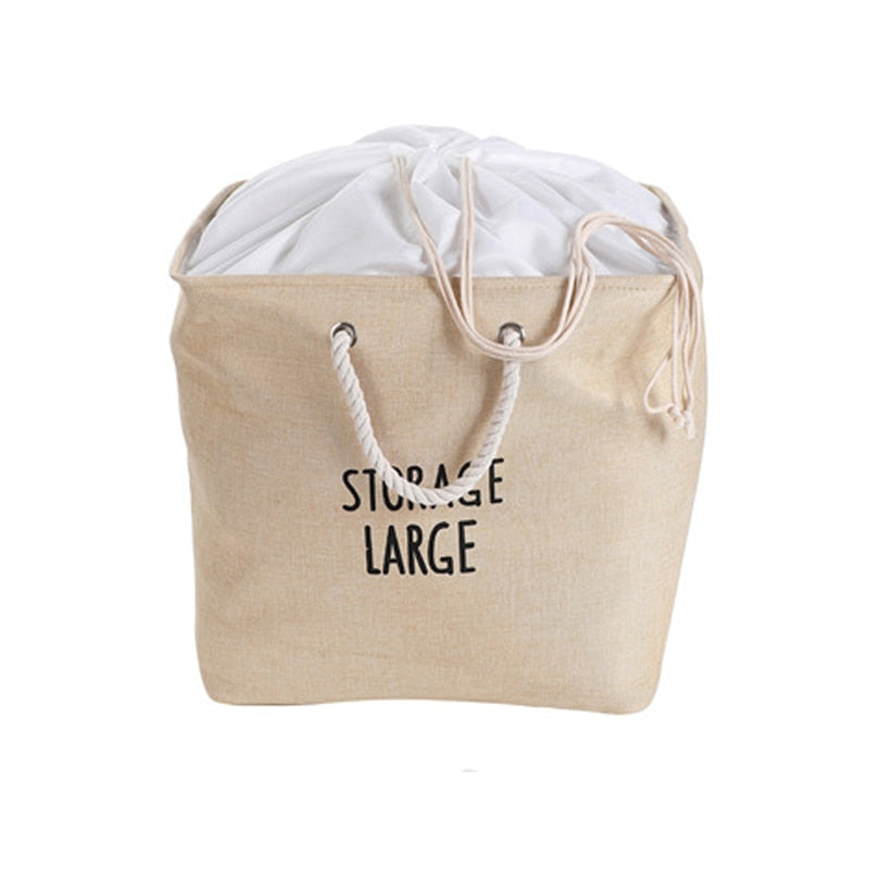 Large Fabric Storage Basket Square Laundry Basket Storage Bag With Drawstring Sundries Book Clothes Toy Storage Bucket Organizer - StorageandmoreStorage