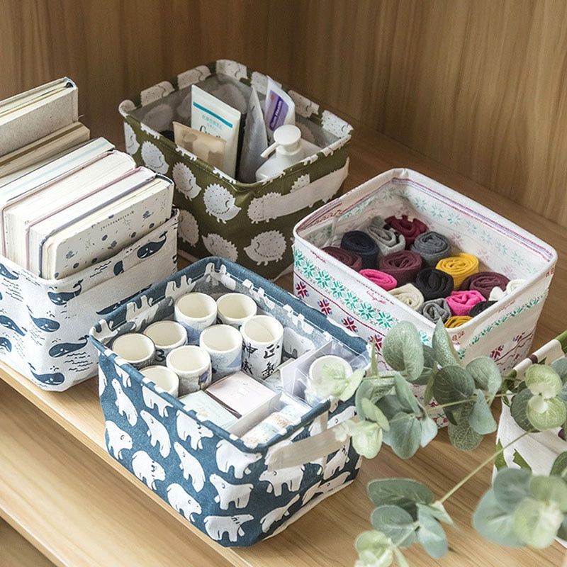 Linen Desktop Storage Basket Sundries Toy Storage Box Laundry Basket Underwear Cosmetic Organizer Office Stationery Organizer - StorageandmoreStorage