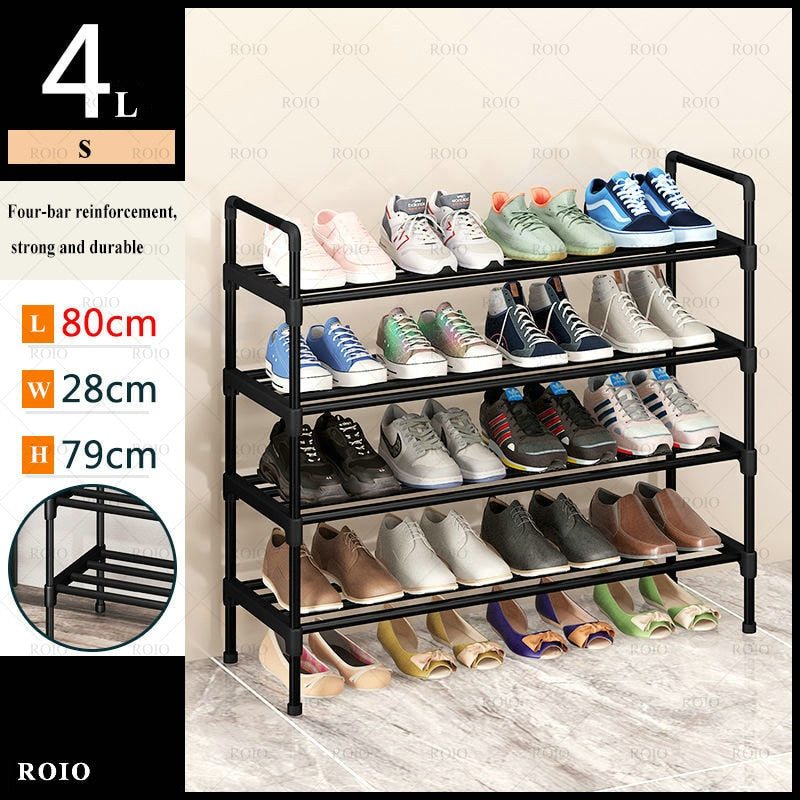 Simple Shoe Rack Metal Shoe Shelf Footwear Shoe Rack Living Room Space Saving Shoes Organizer Stand Holder Black Shoe Shelf - StorageandmoreStorage