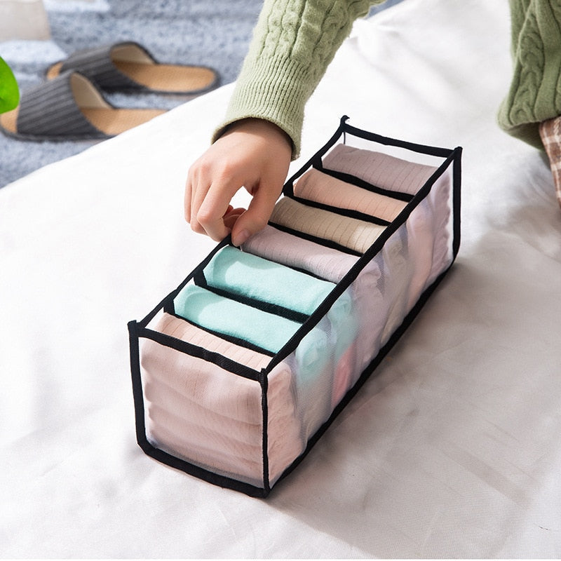 Dormitory closet organizer for socks home separated underwear storage box 7 grids jeans bra organizer foldable drawer organizer - StorageandmoreStorage