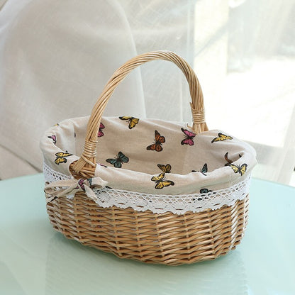 Handmade Wicker Basket With Handle For Camping Picnic Fruit Rattan Basket Food Sundry Container Storage Hamper Home Organizer - StorageandmoreStorage