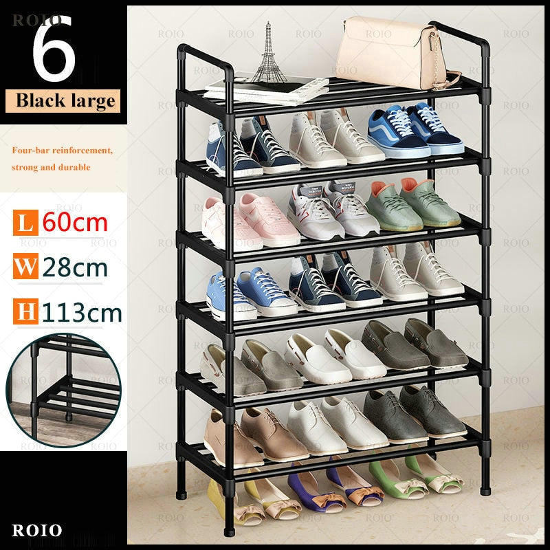 Simple Shoe Rack Metal Shoe Shelf Footwear Shoe Rack Living Room Space Saving Shoes Organizer Stand Holder Black Shoe Shelf - StorageandmoreStorage