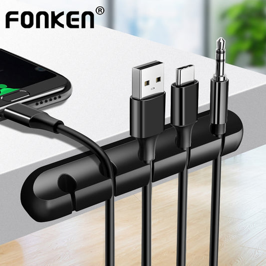 FONKEN USB Cable Organzier Silicone Charging Cable Winder Mouse Cable Holder Office Desk Arrange Flexible Cable Management Clip - StorageandmoreStorage