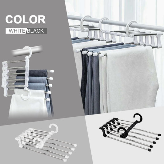 Magic 5 in 1 pant Hanger Stainless Steel Trousers Storage Racks Multifunctional Coat Tie Storage Organization Space Saver - StorageandmoreStorage