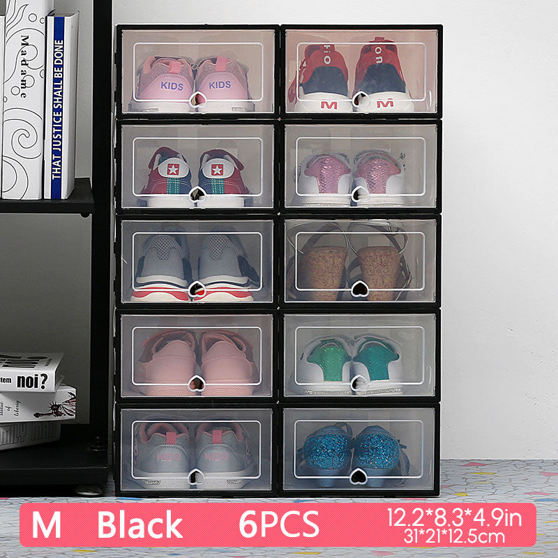 6Packs Transparent Shoe Box Shoes Organizers Plastic Thickened Foldable Dustproof Storage Box Stackable Combined Shoe Cabinet - StorageandmoreStorage