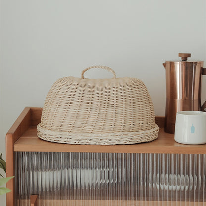 Rattan Basket Bread Basket White Rattan Storage Baskets Fruit Dust Proof Cover Pantry Organizer Kitchen Storage - StorageandmoreStorage