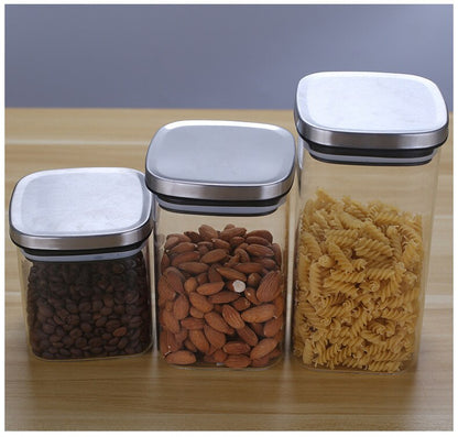 Container for Cereals Glass Sealed Tank Stainless Steel Lid Glass Jar Coffee Bean Storage Tank Kitchen Coarse Food Storage Tank - StorageandmoreStorage