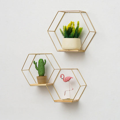 Wall Shelf Floating Shelves Wall Mounted Hexagon Storage Holder Storage Rack for Bedroom Living Room Office Organizer Decor - StorageandmoreStorage