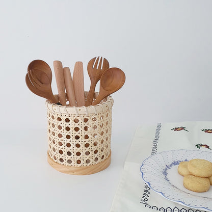 Rattan Chopsticks Storage Handmade Spoon Organizer Holder Pen Pencils Organization Vase Support Home Office Kitchen Table Decor - StorageandmoreStorage