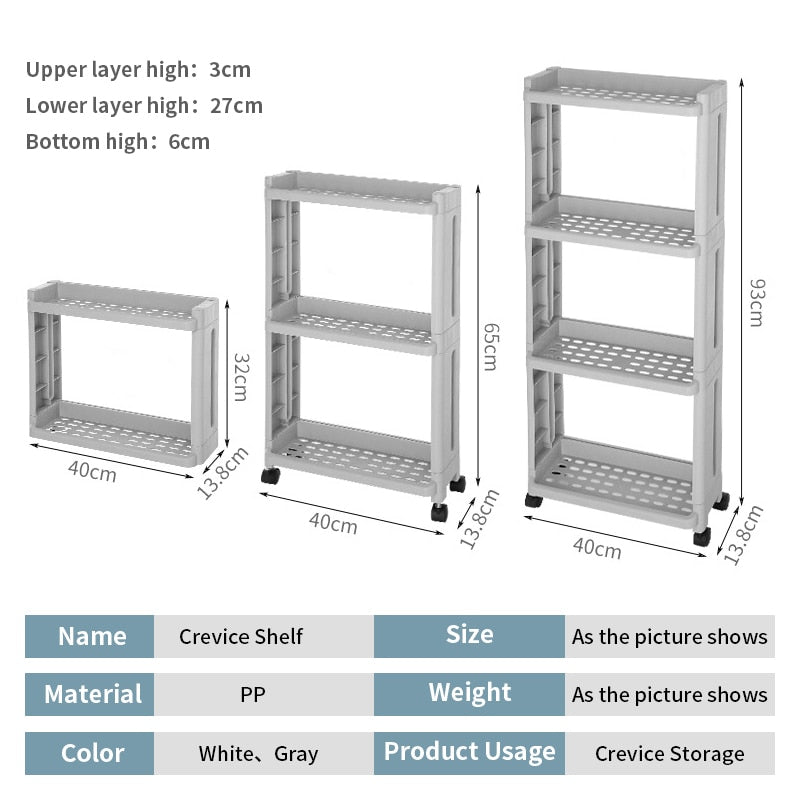 Kitchen Storage Rack For Goods Fridge Side Shelf 2/3/4 Layer Removable With Wheels Bathroom Organizer Shelf Gap Holder - StorageandmoreStorage