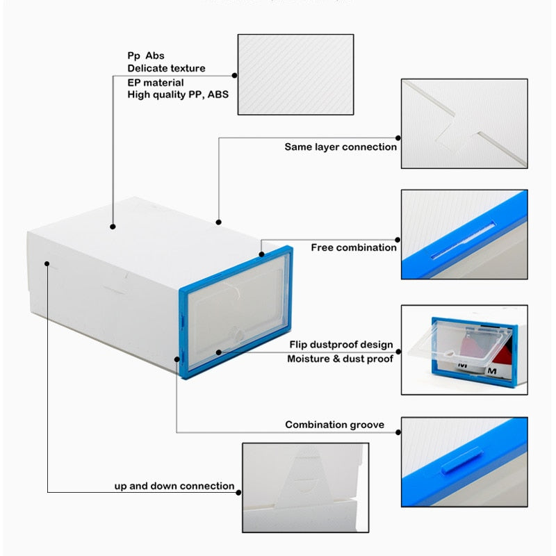 6Packs Transparent Shoe Box Shoes Organizers Plastic Thickened Foldable Dustproof Storage Box Stackable Combined Shoe Cabinet - StorageandmoreStorage