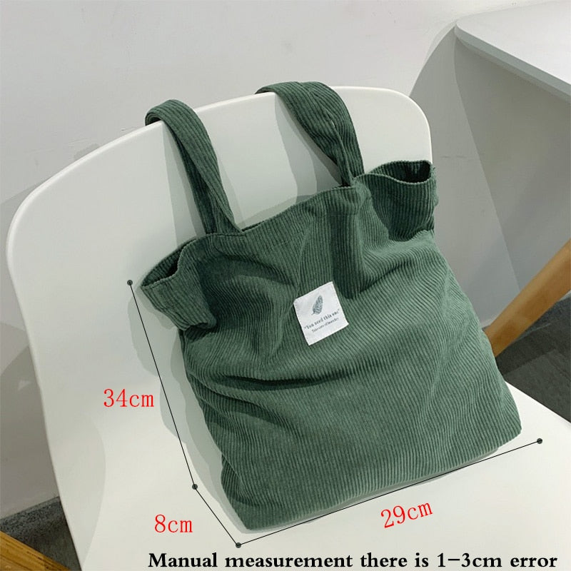 Corduroy Bag Handbags for Women Shoulder Bags Female Soft Environmental Storage Reusable Girls Small and Large Shopper Totes Bag - StorageandmoreStorage