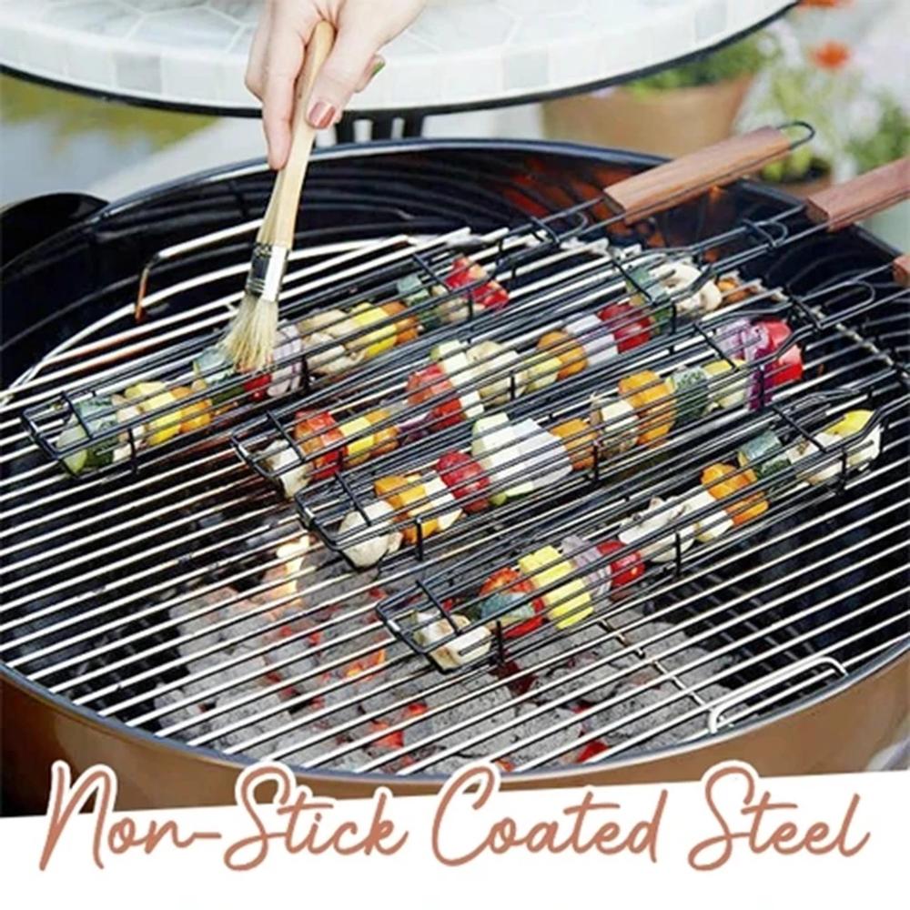 Portable Kabob BBQ Grilling Basket Stainless Steel Nonstick Barbecue Grill Basket Tools Mesh Kitchen Tools Kitchen Accessories - StorageandmoreStorage