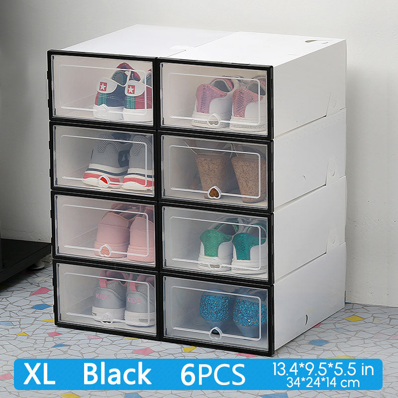 6Packs Transparent Shoe Box Shoes Organizers Plastic Thickened Foldable Dustproof Storage Box Stackable Combined Shoe Cabinet - StorageandmoreStorage