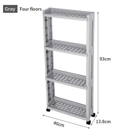 Kitchen Storage Rack For Goods Fridge Side Shelf 2/3/4 Layer Removable With Wheels Bathroom Organizer Shelf Gap Holder - StorageandmoreStorage