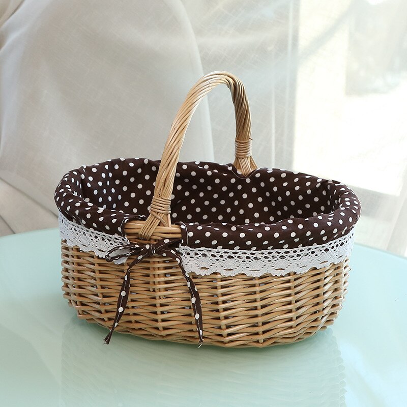 Handmade Wicker Basket With Handle For Camping Picnic Fruit Rattan Basket Food Sundry Container Storage Hamper Home Organizer - StorageandmoreStorage