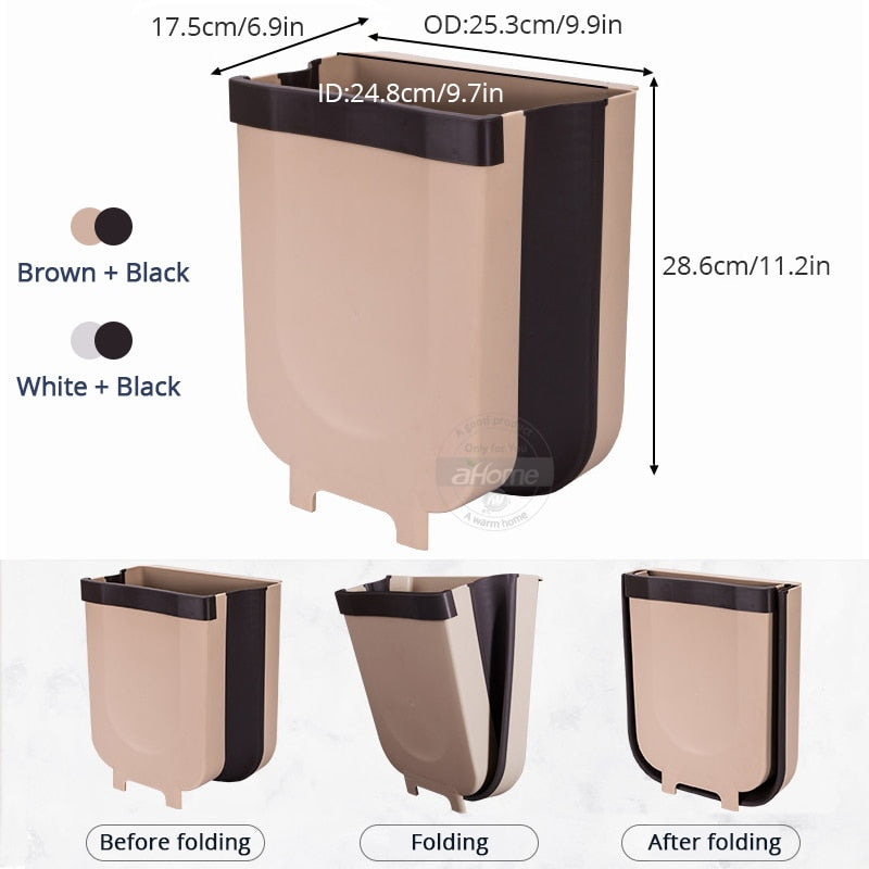 9L Folding Trash Can Kitchen Garbage Bin Foldable Car Waste Bin Wall Mounted Trashcan For Bathroom Toilet Waste Cleaning Tools - StorageandmoreStorage