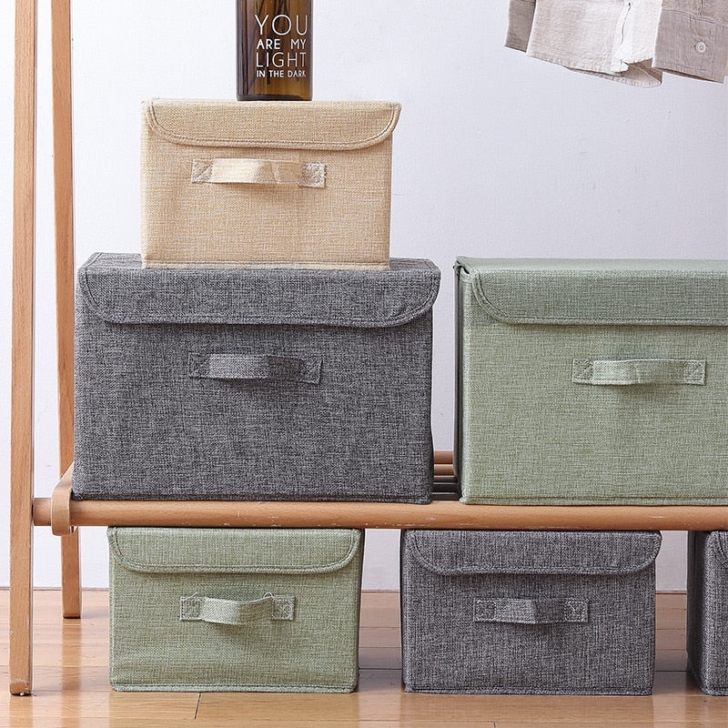 New Washable cotton linen Storage Box With lid Clothes Socks Toy Snacks Sundries organizer Cosmetics storage basket - StorageandmoreStorage