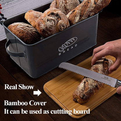 Storage Box With Bamboo Cutting Board Lid Bread Box Metal Galvanized Organization Snack Box Bread Bin Kitchen Food Containers - StorageandmoreStorage