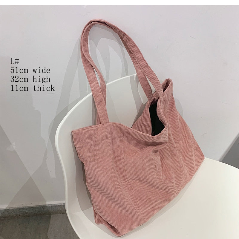 Corduroy Bag Handbags for Women Shoulder Bags Female Soft Environmental Storage Reusable Girls Small and Large Shopper Totes Bag - StorageandmoreStorage