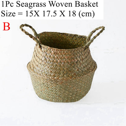 LuanQI Wicker Basket Toy Organizer Folding Rattan Seagrass Storage Basket Laundry Woven Basket Plant Flower Pot For Home Garden - StorageandmoreStorage