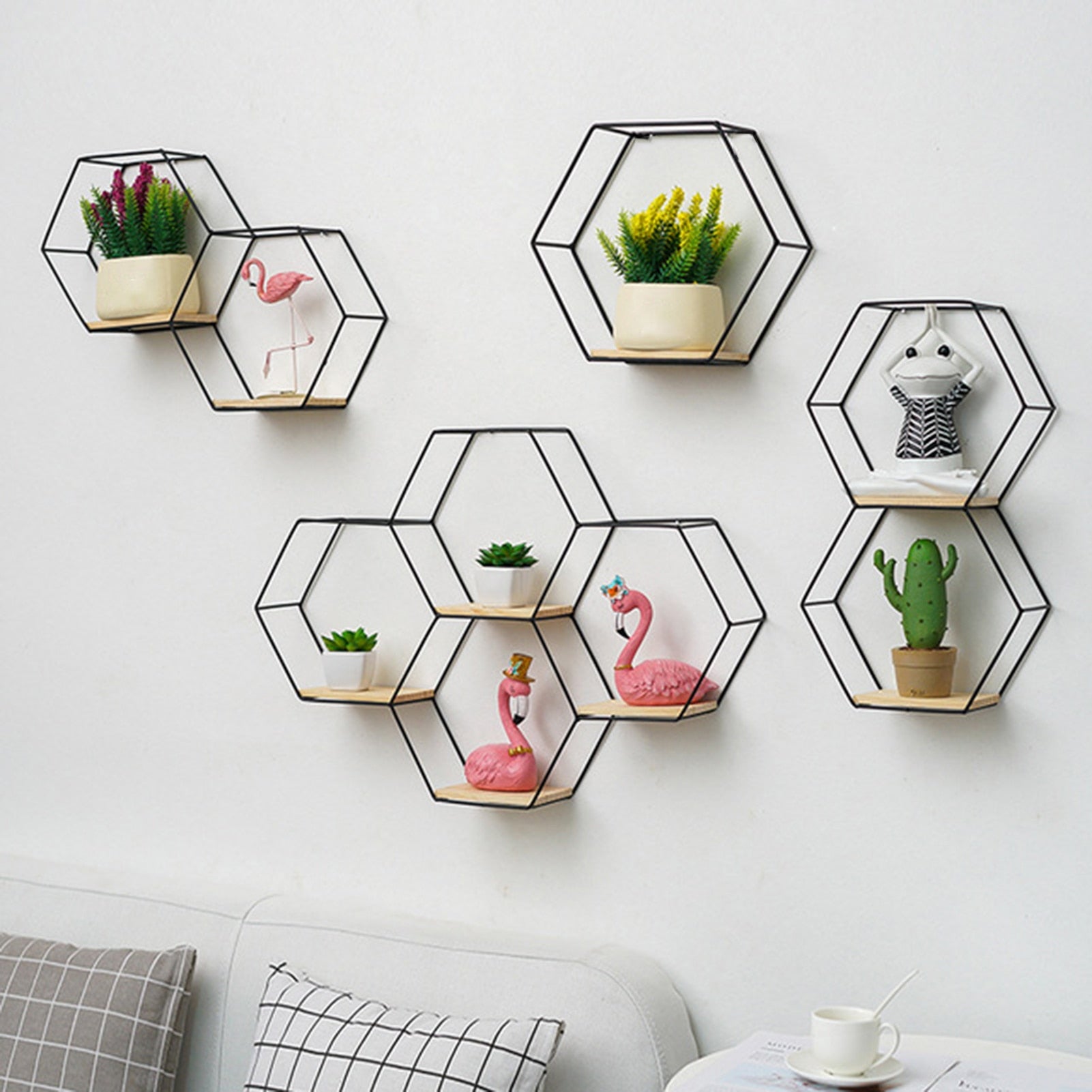 Wall Shelf Floating Shelves Wall Mounted Hexagon Storage Holder Storage Rack for Bedroom Living Room Office Organizer Decor - StorageandmoreStorage