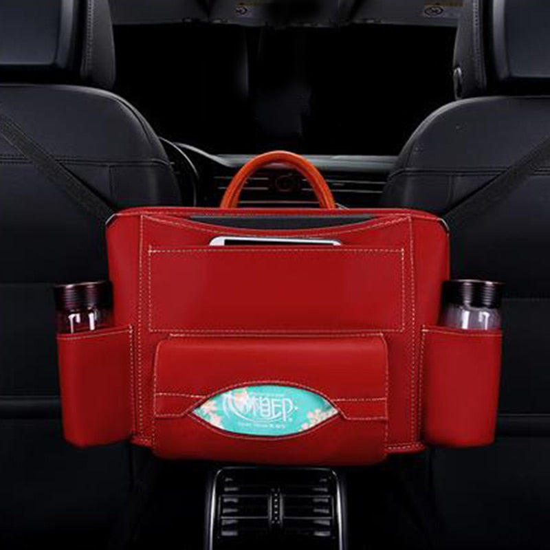 PU Leather Car Seat Back Intermediate Bag Auto Receiving And Hanging Bag Car Trunk Organize Bag Storage Organizer In The Car - StorageandmoreStorage